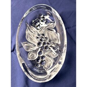 Mikasa Harvest Crystal Oval Bowl Frosted Grapes Leaves Embossed Serving Dish